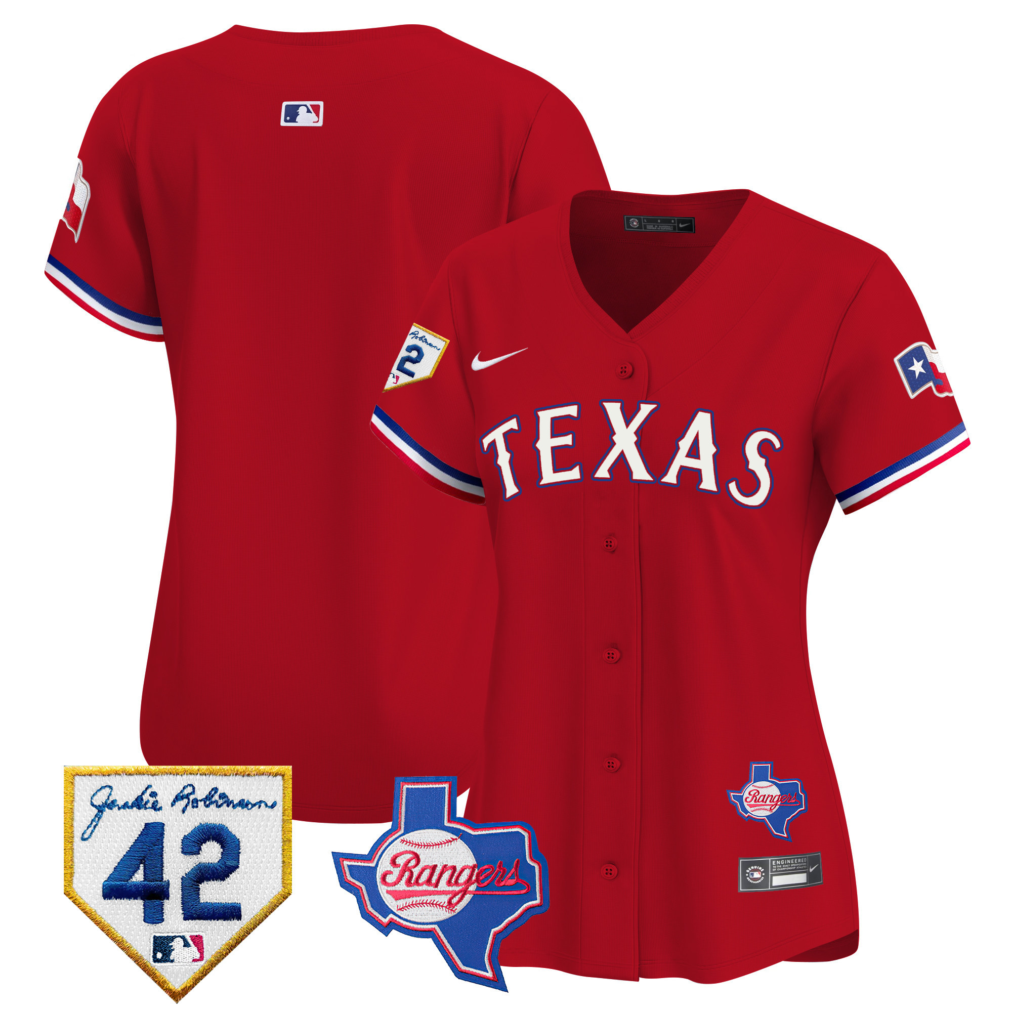Team Women's Texas Rangers Jackie Robinson Patch Vapor Premier Limited Red Jersey