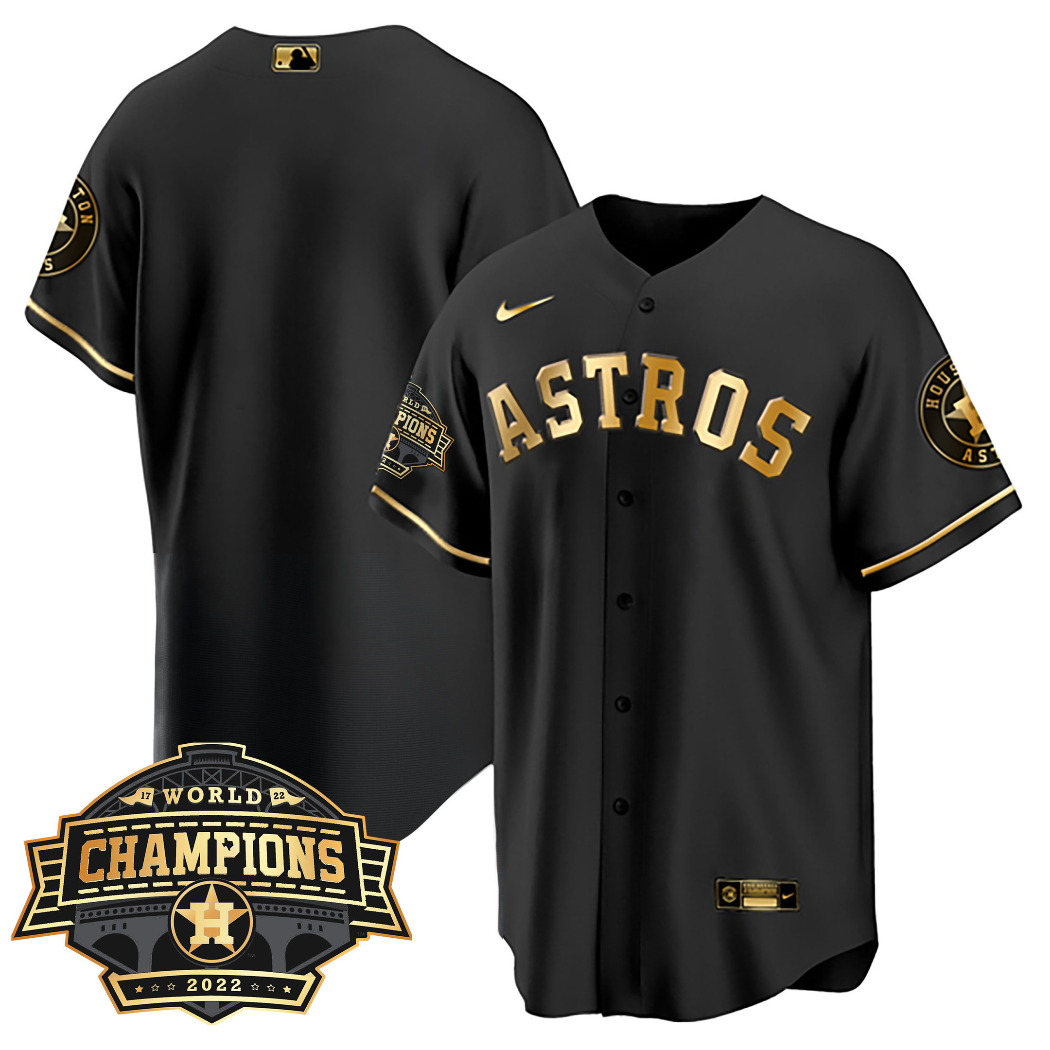 Team Youth's Houston Astros World Series Champions Patch Limited Cool Black Jersey