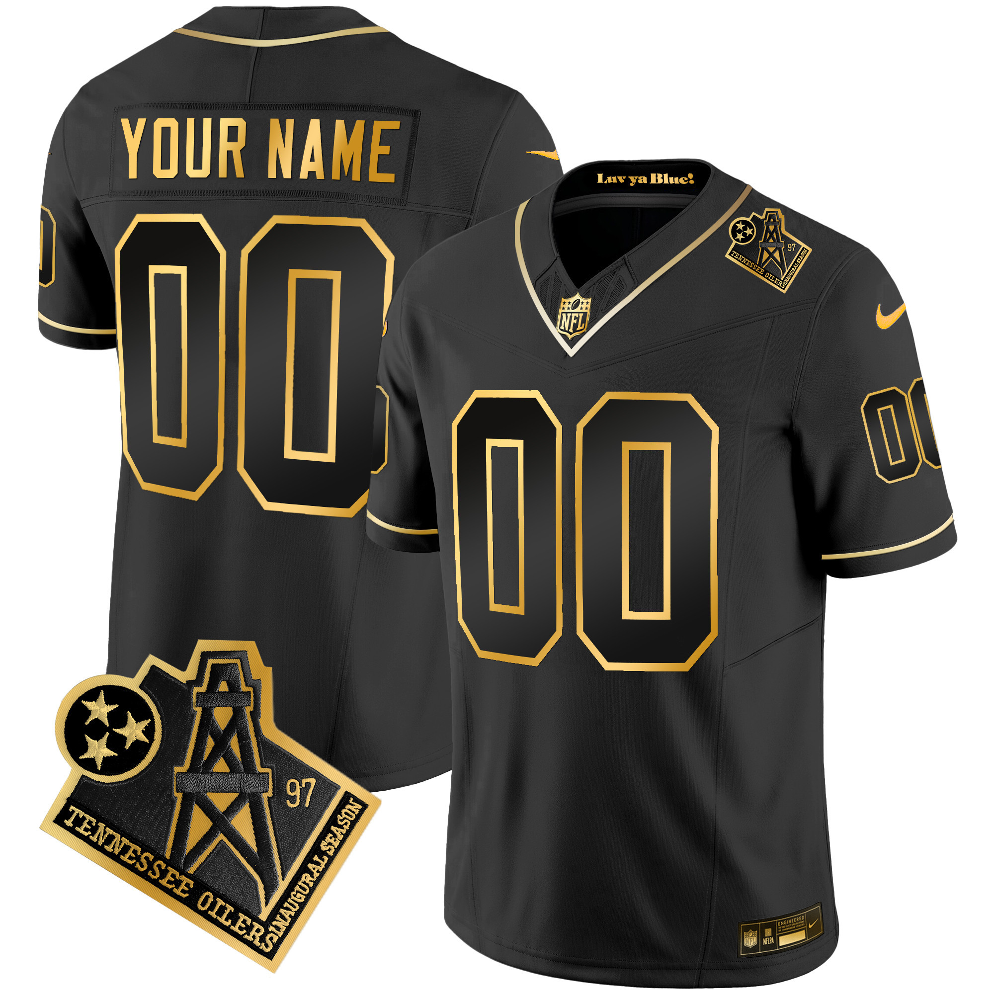 Tennessee Titans 1997 Throwback Gold Vapor Custom Black Gold Jersey