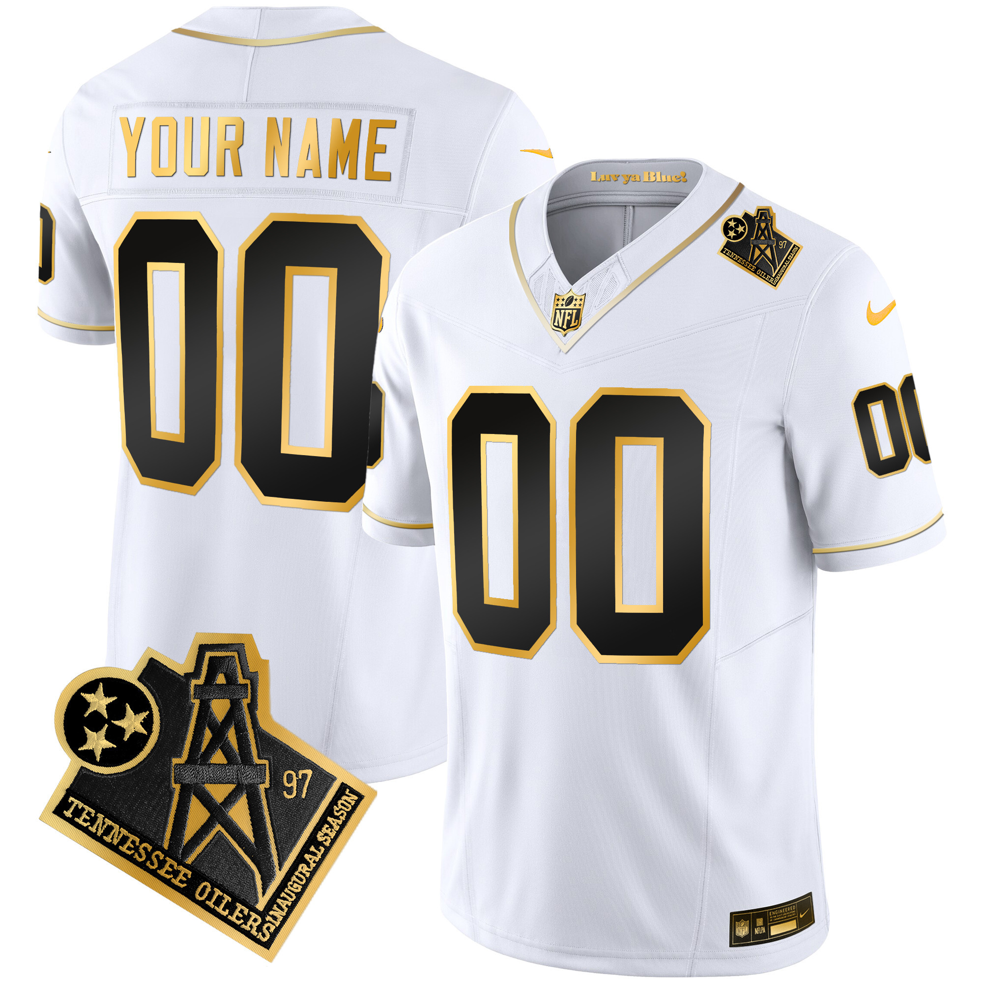 Tennessee Titans 1997 Throwback Gold Vapor Custom White Gold Jersey