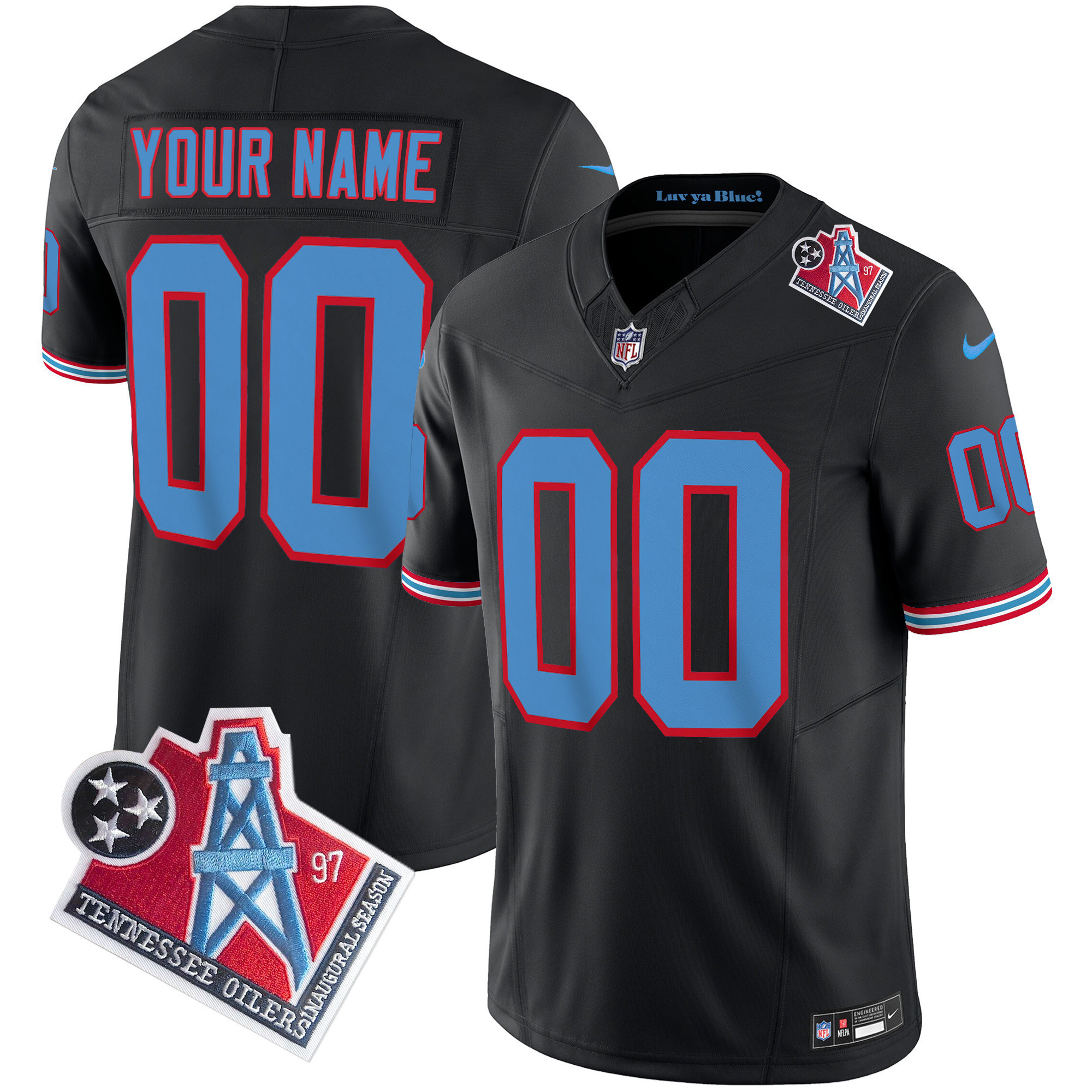 Tennessee Titans 1997 Throwback Limited Vapor Custom Black Jersey