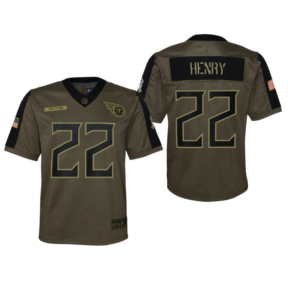 Tennessee Titans Derrick Henry Olive Game Jersey  Salute To Service - Youth