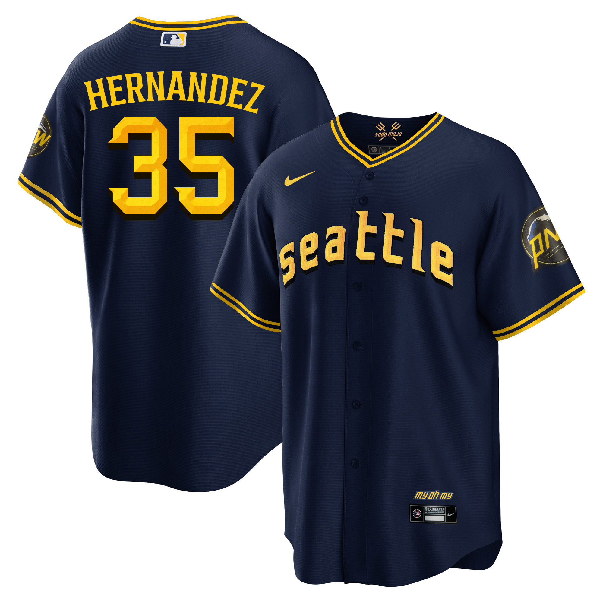 Teoscar Hernandez Men's Seattle Mariners City Connect Fan Made Collection Cool Navy Jersey