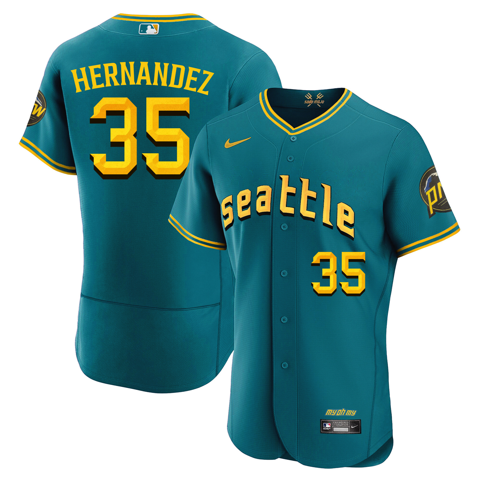 Teoscar Hernandez Men's Seattle Mariners City Connect Fan Made Collection Flex Aqua Jersey