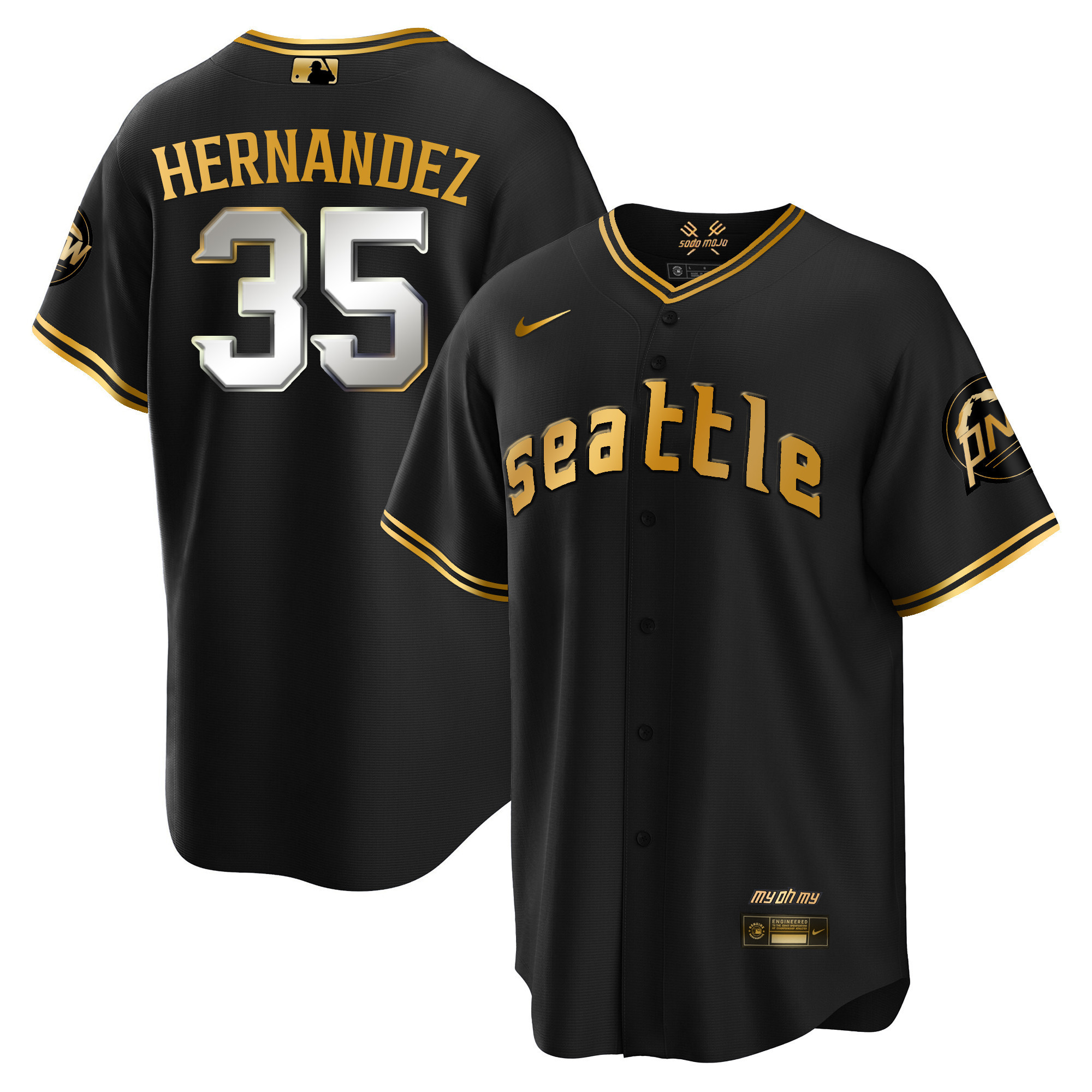 Teoscar Hernandez Men's Seattle Mariners City Connect Gold Fan Made Cool Black Gold Jersey