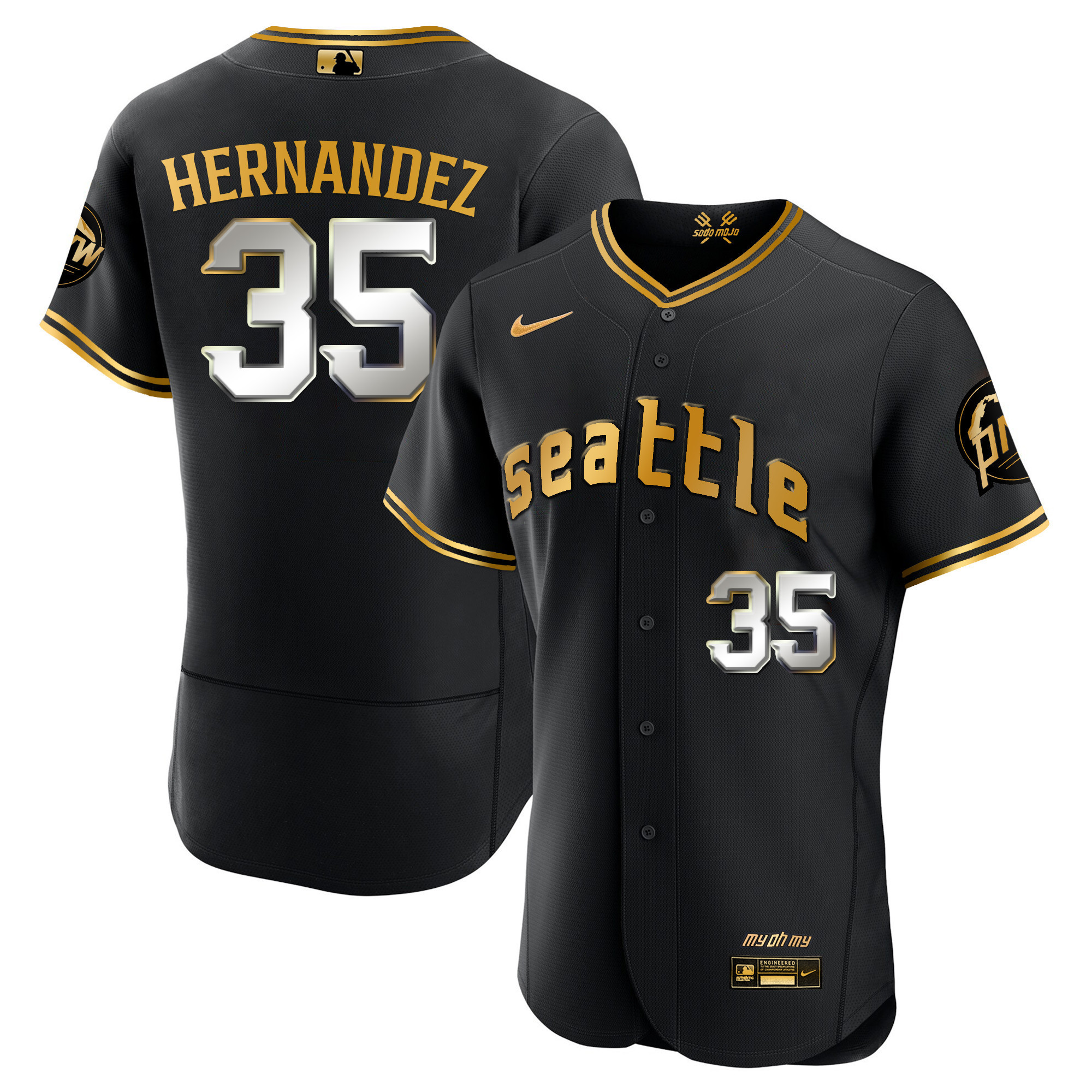 Teoscar Hernandez Men's Seattle Mariners City Connect Gold Fan Made Flex Black Gold Jersey