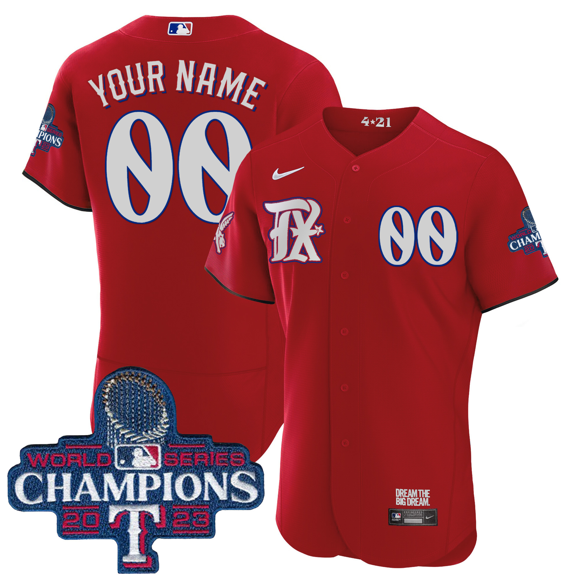 Texas Rangers World Series Champions City Connect Flex Base Custom Red Jersey