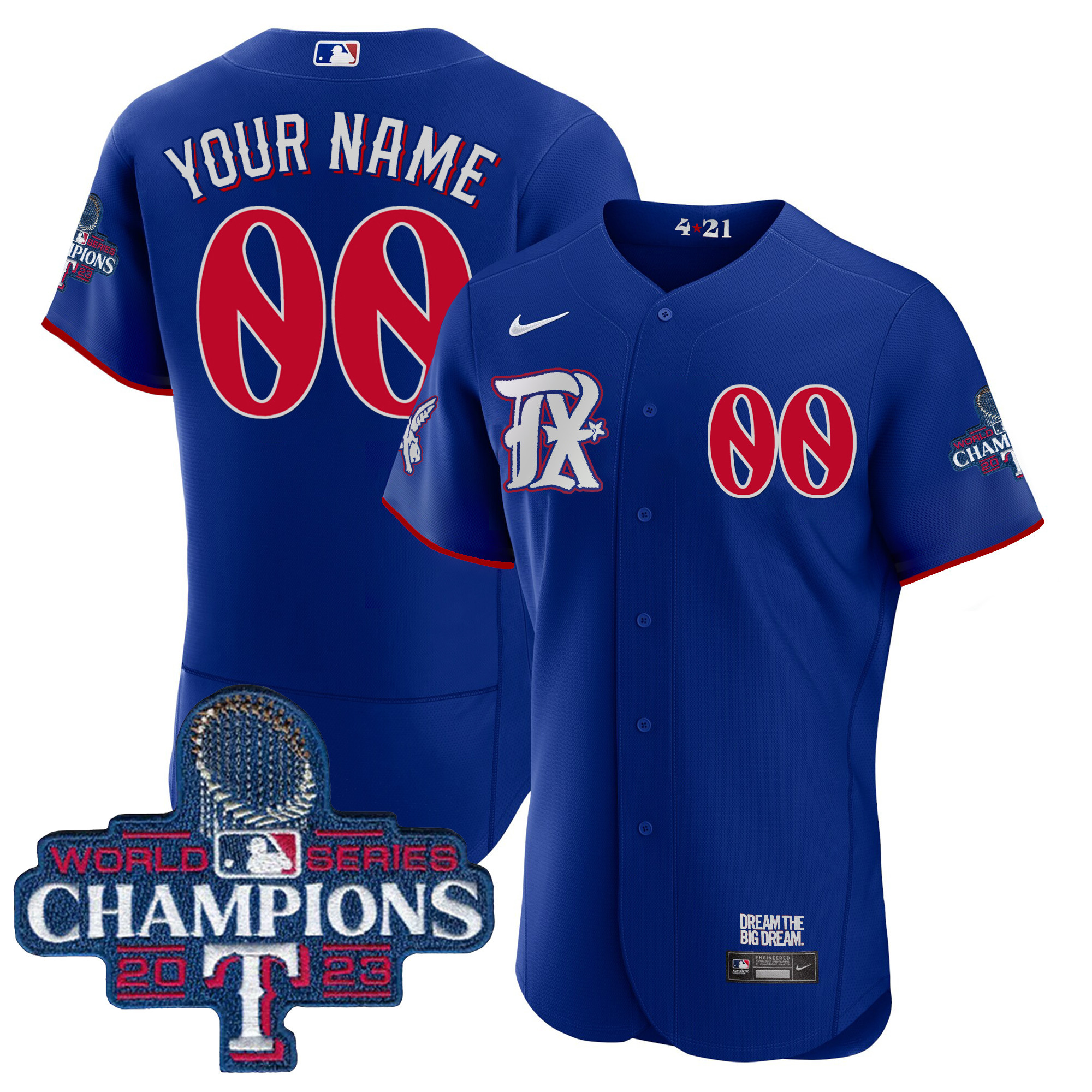 Texas Rangers World Series Champions City Connect Flex Base Custom Royal Jersey