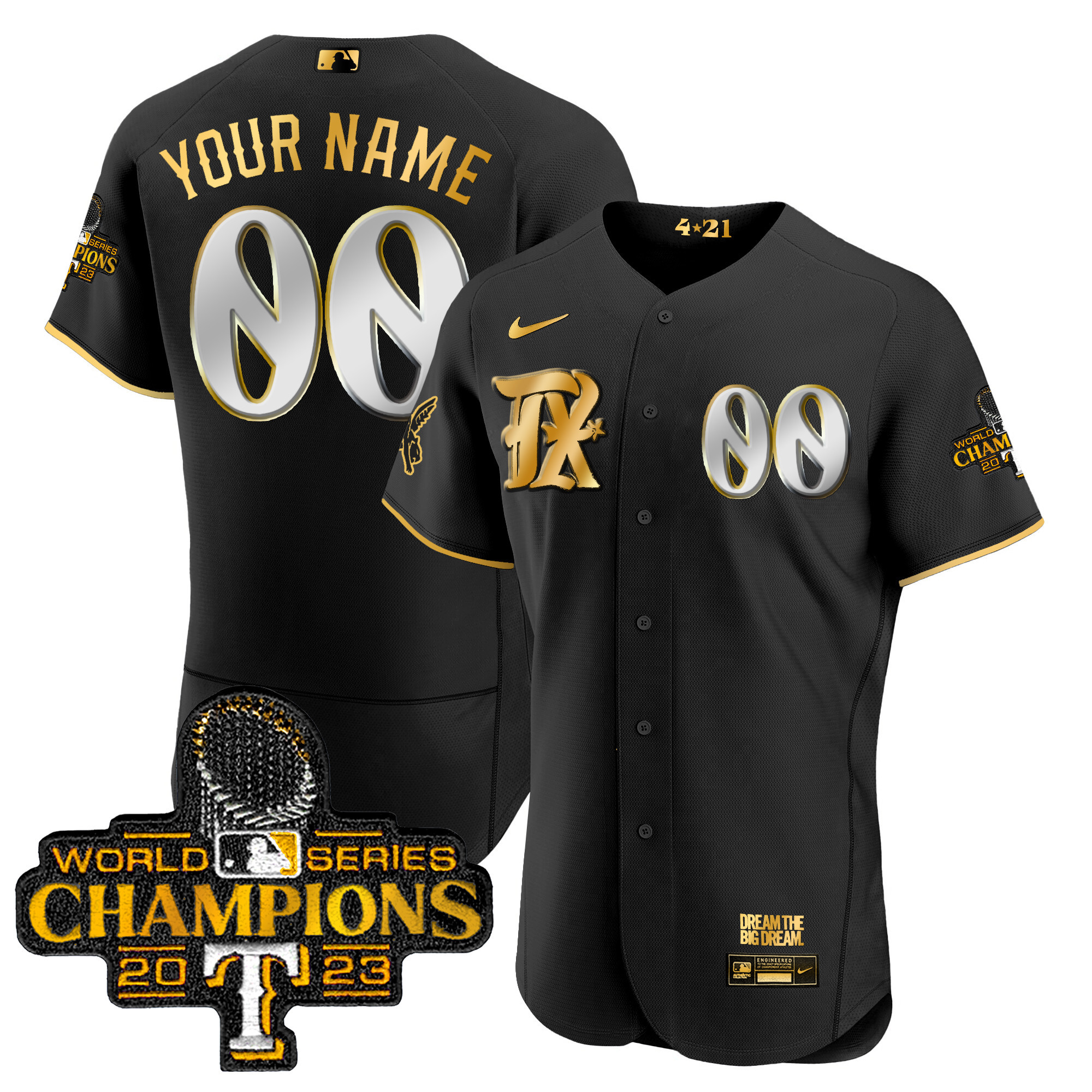 Texas Rangers World Series Champions City Connect Flex Gold Custom Black Gold Jersey
