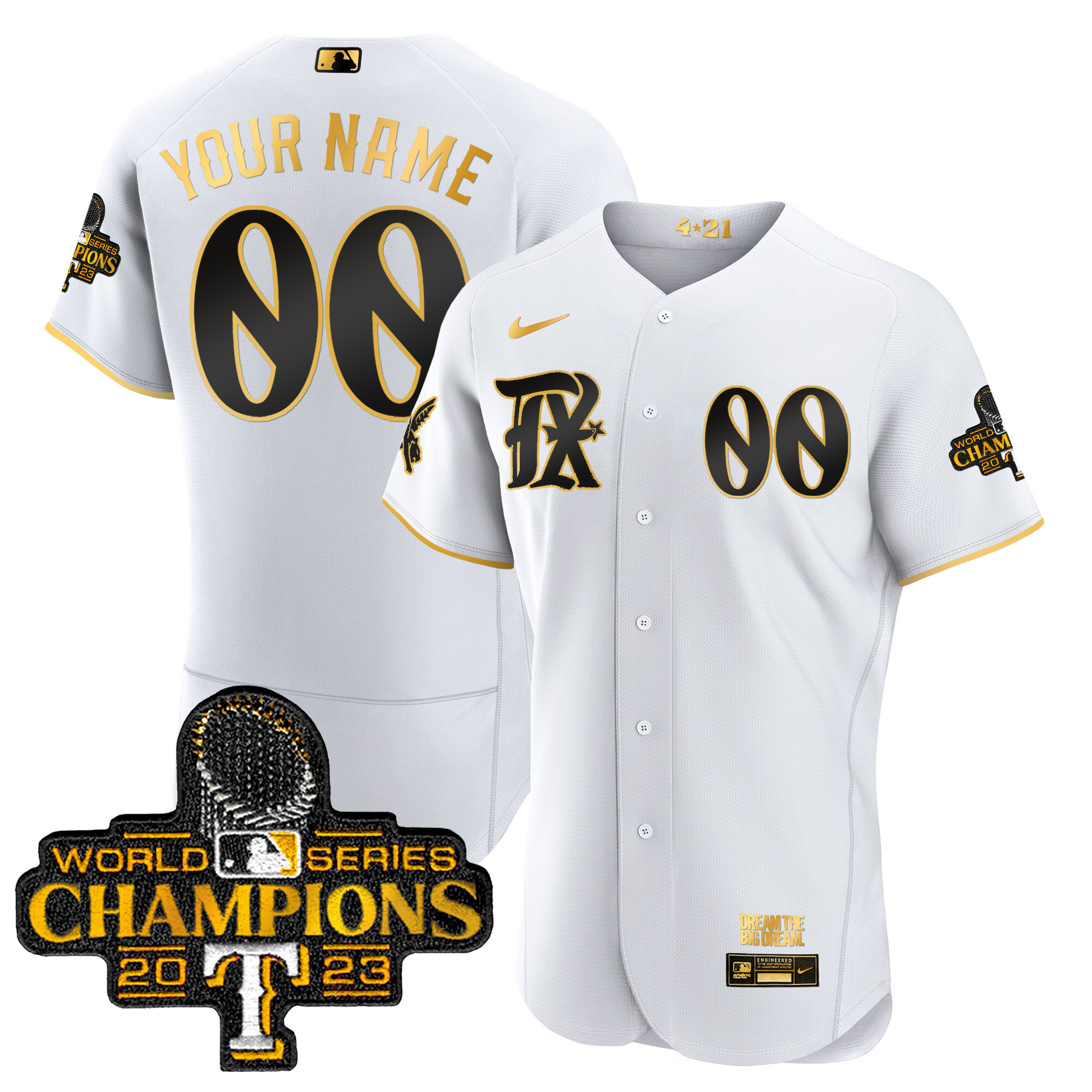Texas Rangers World Series Champions City Connect Flex Gold Custom White Gold Jersey