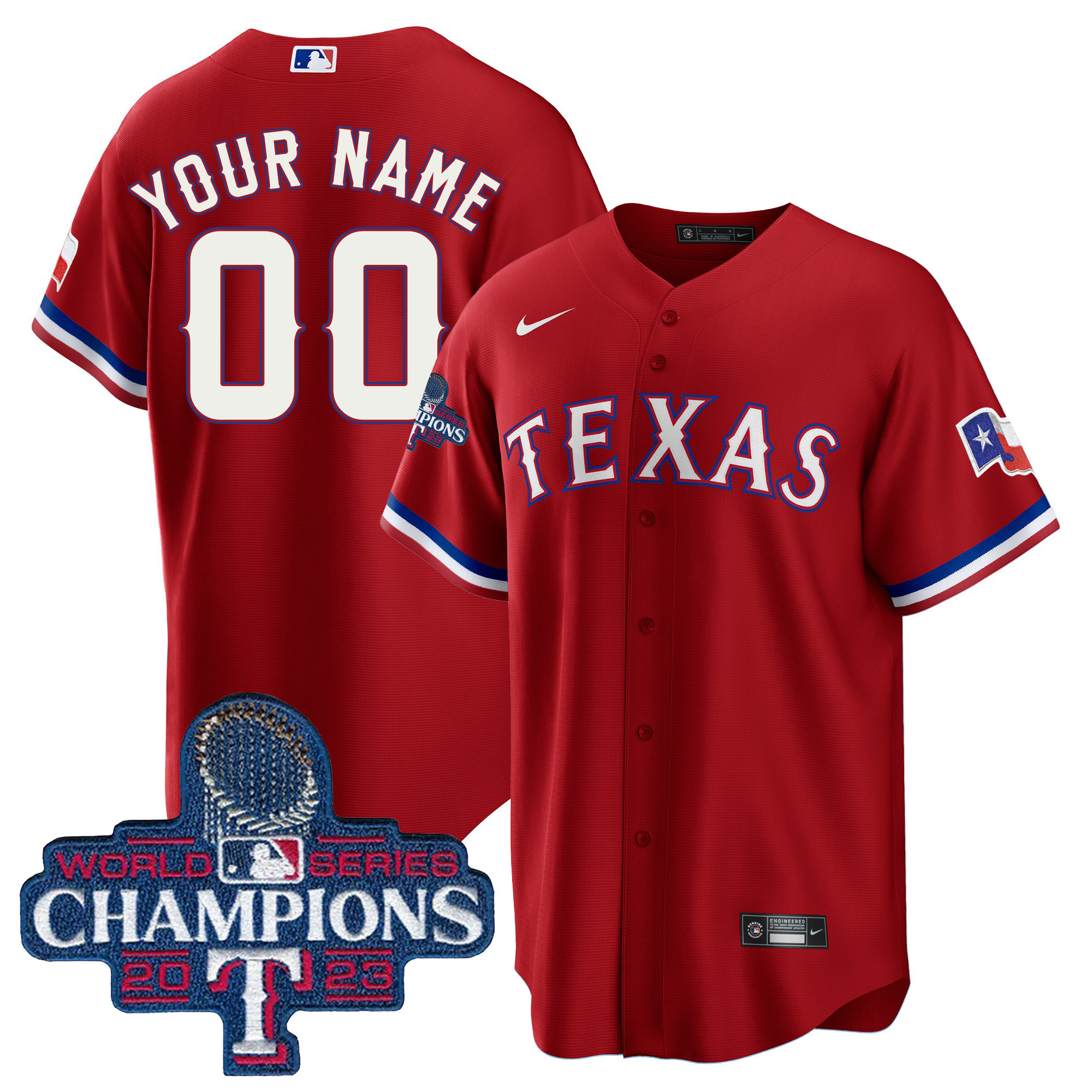 Texas Rangers World Series Champions Cool Base Custom Red Jersey