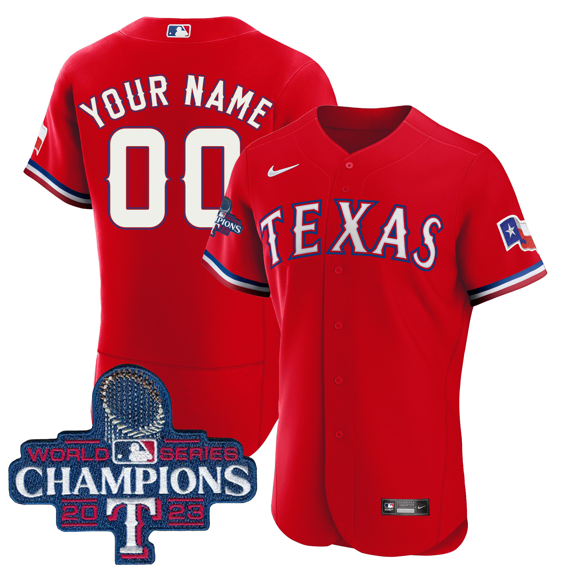 Texas Rangers World Series Champions Flex Base Custom Red Jersey