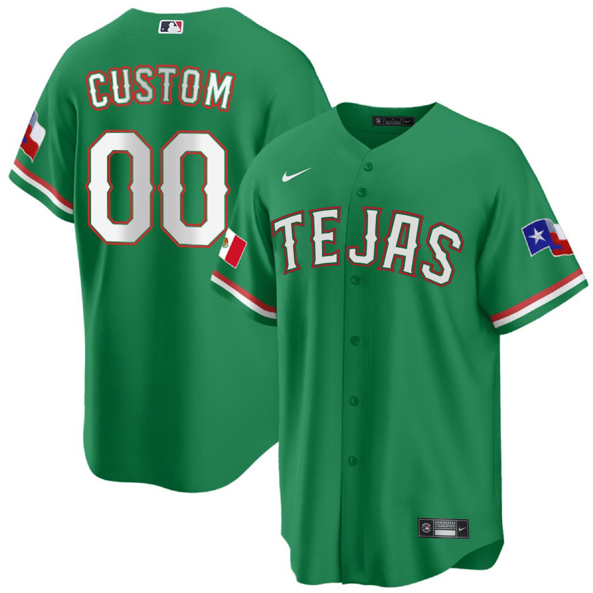 Texas Rangers Mexican Custom V2 Cool Green Jersey
