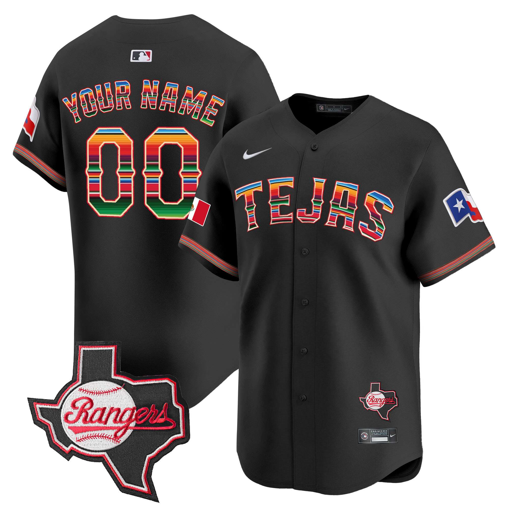 Texas Rangers Mexico Texas Patch Vapor Premier Limited Custom Black Jersey