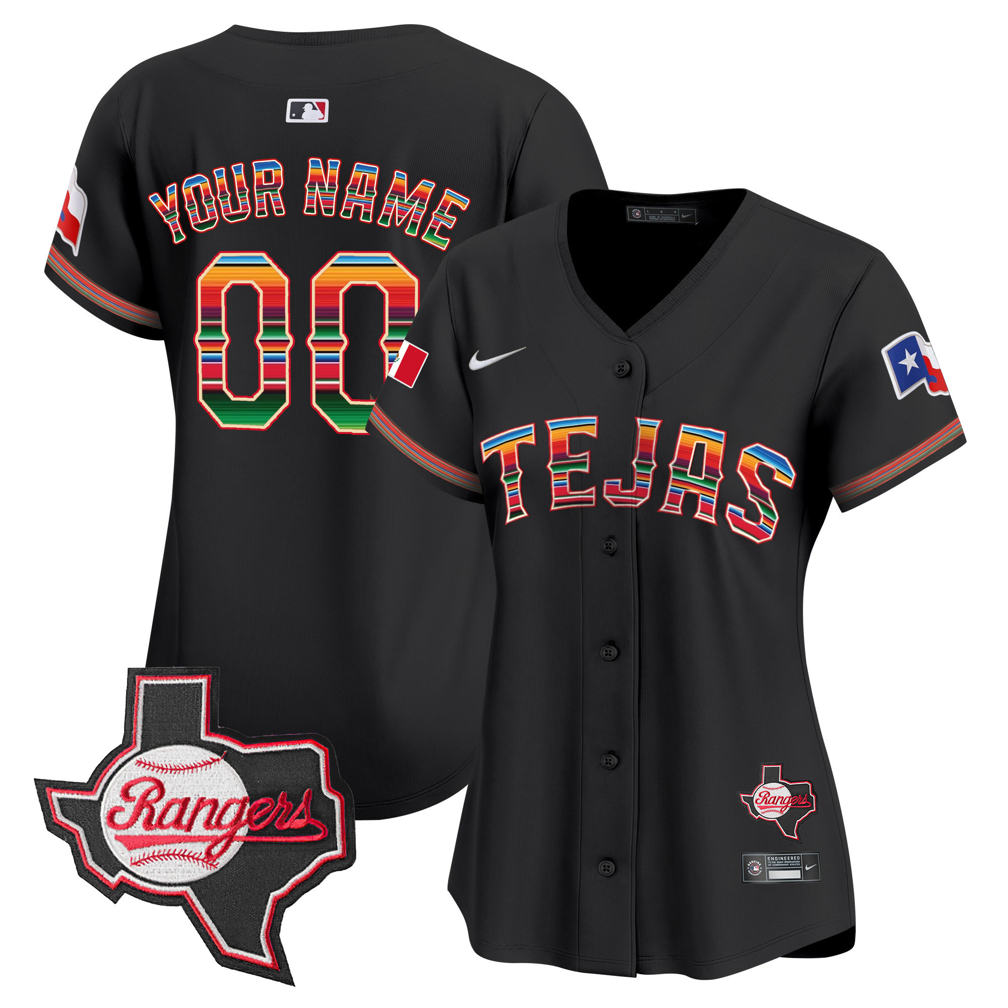 Texas Rangers Mexico Texas Patch Vapor Premier Limited Custom Black Jersey