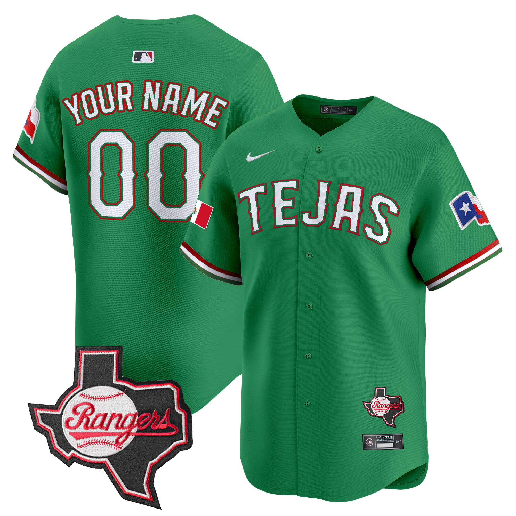Texas Rangers Mexico Texas Patch Vapor Premier Limited Custom Green Jersey