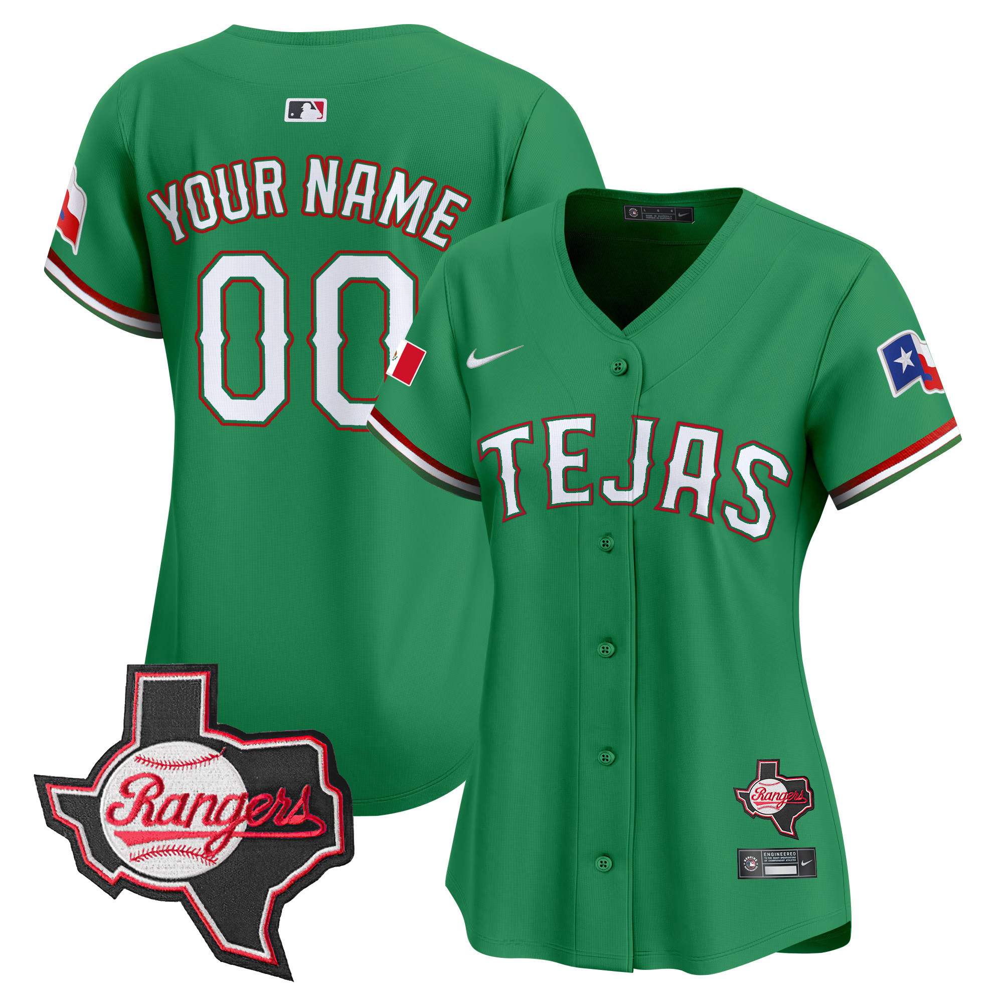 Texas Rangers Mexico Texas Patch Vapor Premier Limited Custom Green Jersey