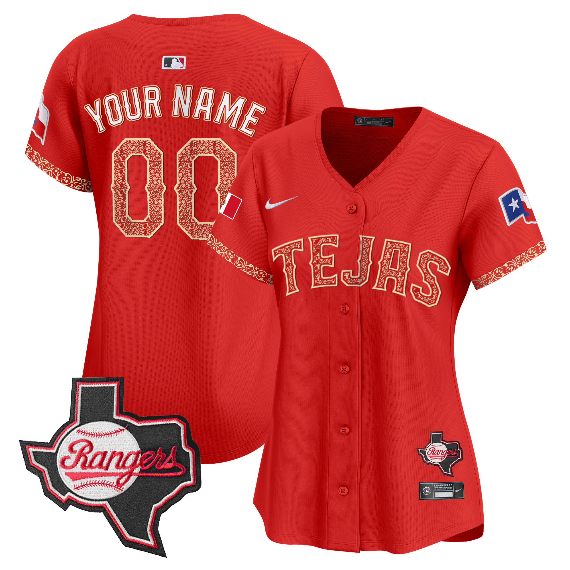 Texas Rangers Mexico Texas Patch Vapor Premier Limited Custom Red Jersey