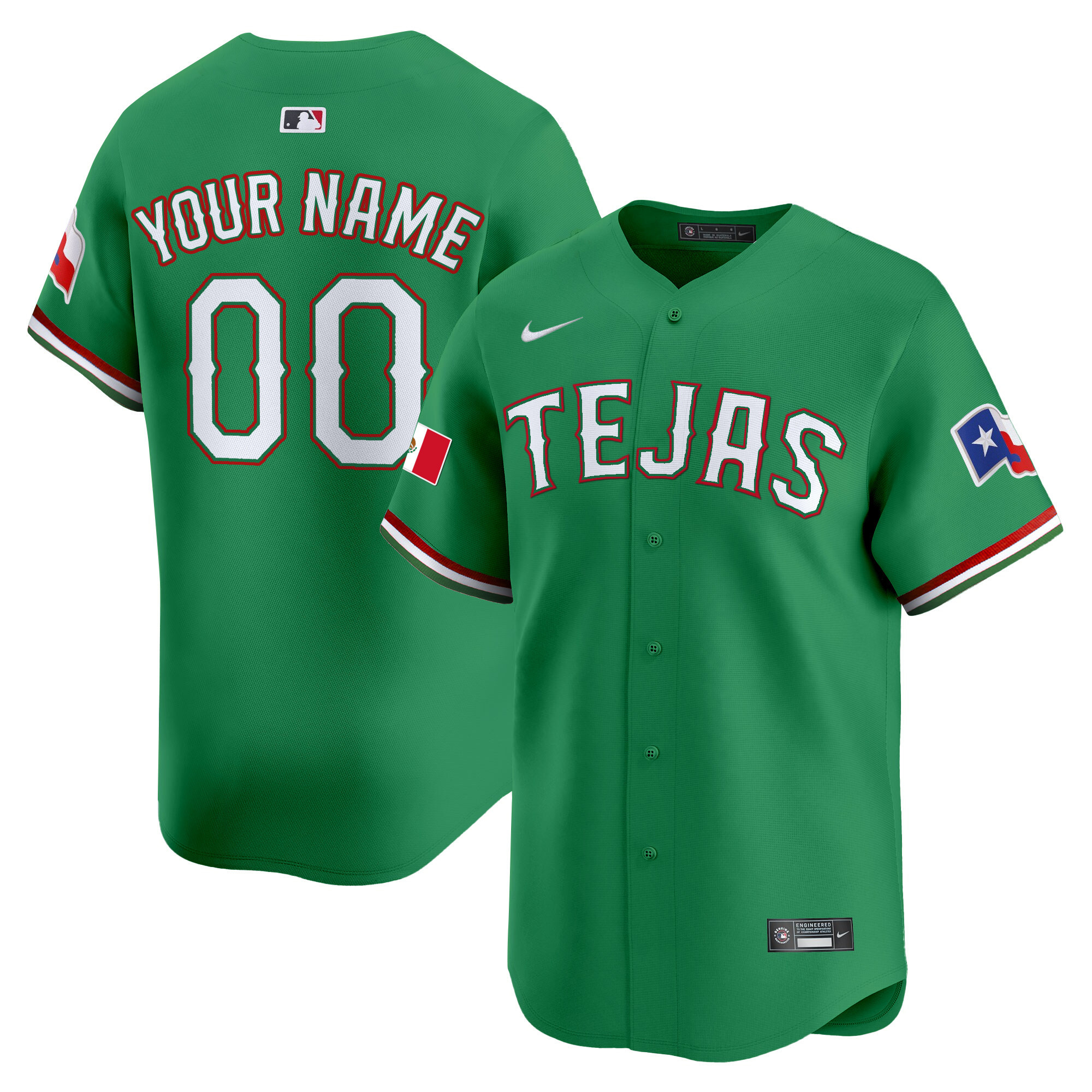 Texas Rangers Mexico Vapor Premier Limited Custom V2 Green Jersey