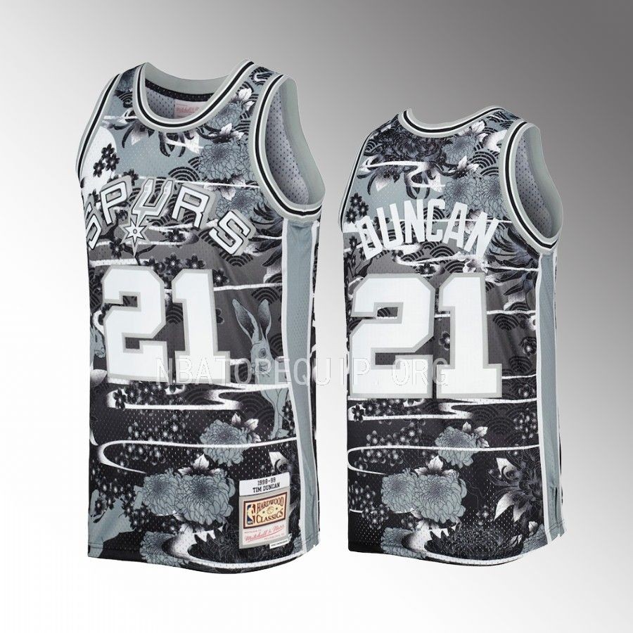 Tim Duncan San Antonio Spurs #21 Lunar New Year Jersey Sliver Hardwood Classics Men