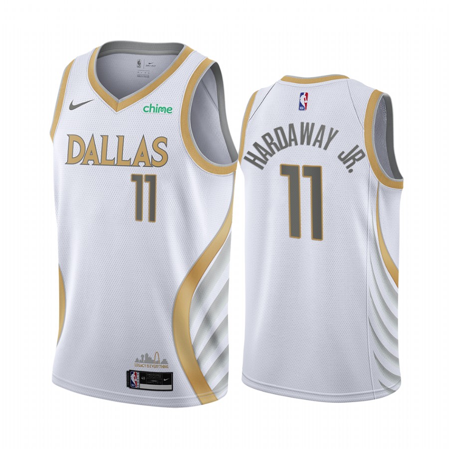 Tim Hardaway Jr. Dallas Mavericks White City Edition Gold silver logo  Jersey