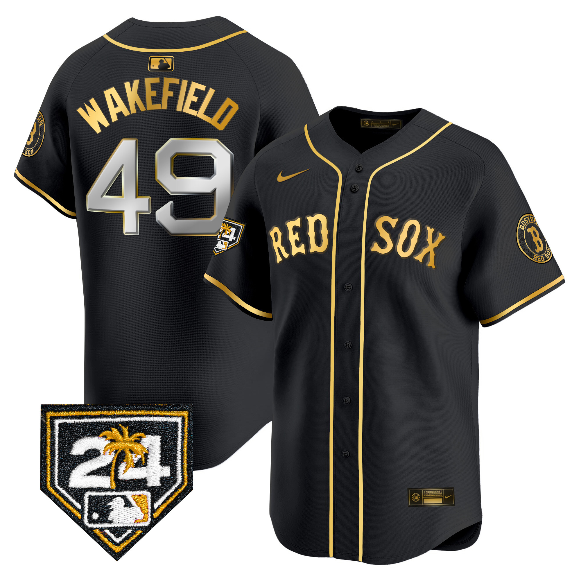 Tim Wakefield Men's Boston Red Sox Spring Training Patch Vapor Premier Limited Black Gold Jersey - All Stitched