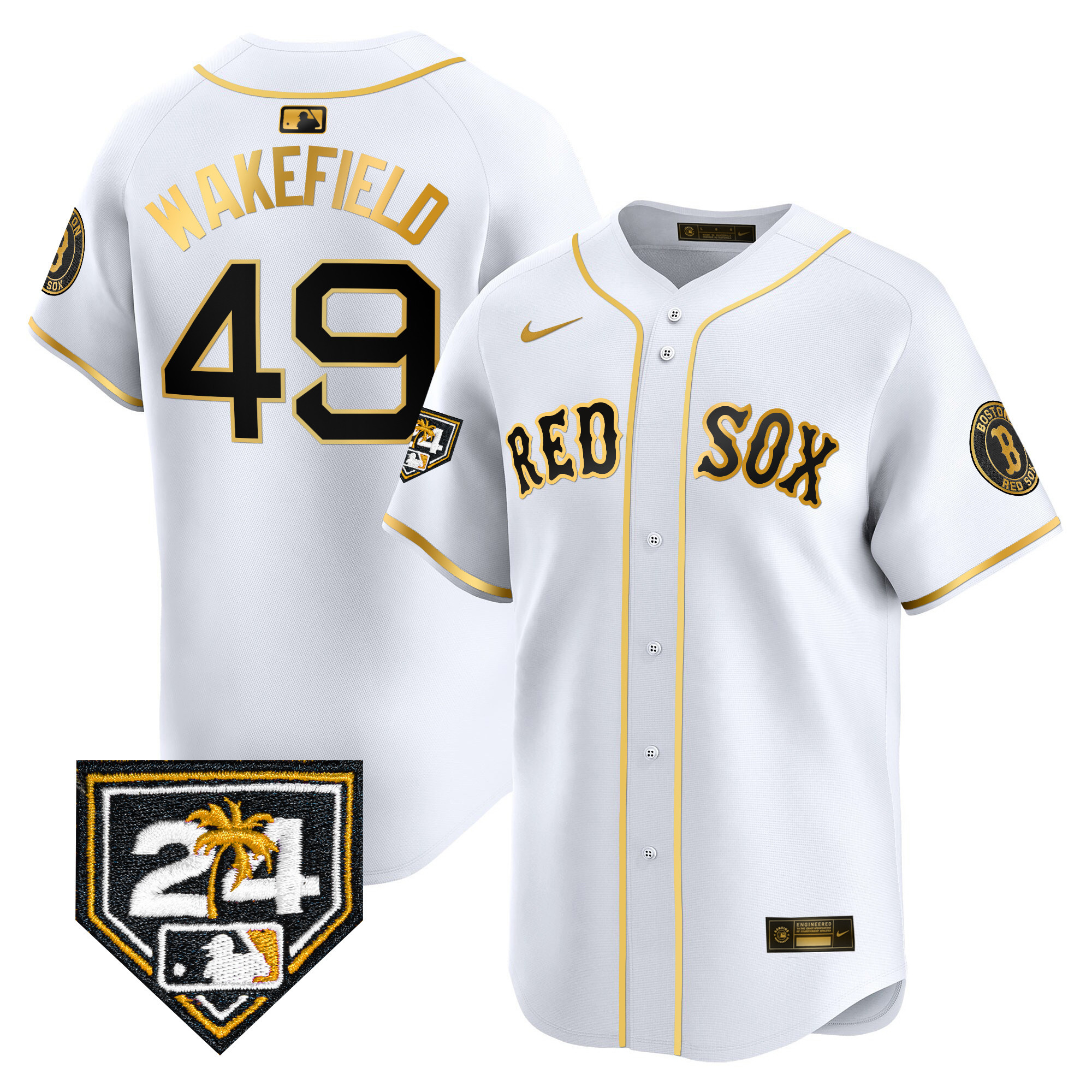 Tim Wakefield Men's Boston Red Sox Spring Training Patch Vapor Premier Limited White Gold Jersey - All Stitched