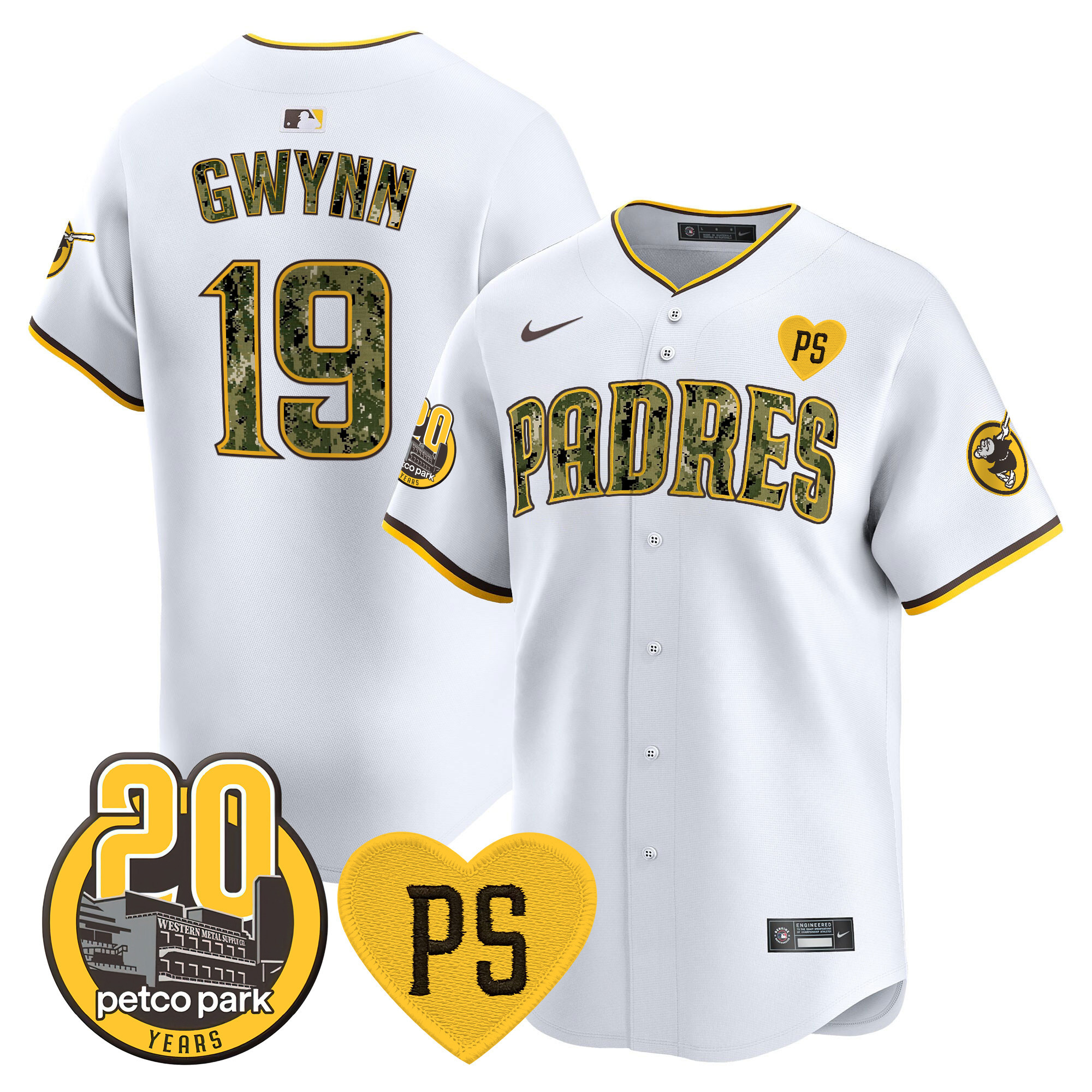 Tony Gwynn Men's San Diego Padres "For Peter" & Petco Park 20th Patch USMC Vapor Premier Limited V2 White Jersey