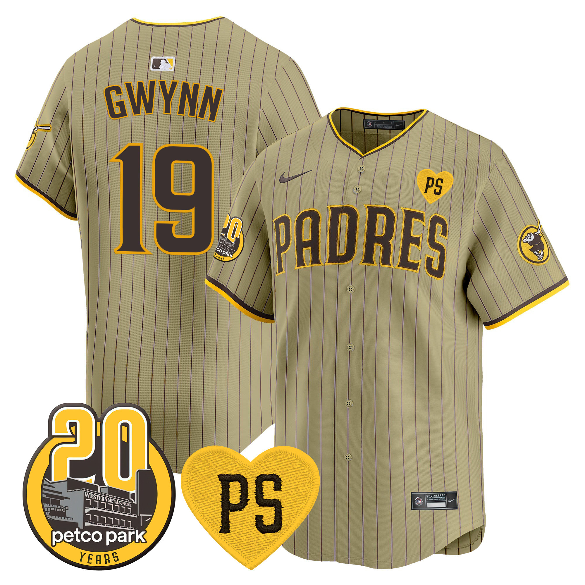 Tony Gwynn Men's San Diego Padres "For Peter" & Petco Park 20th Patch Vapor Premier Limited Tan Jersey