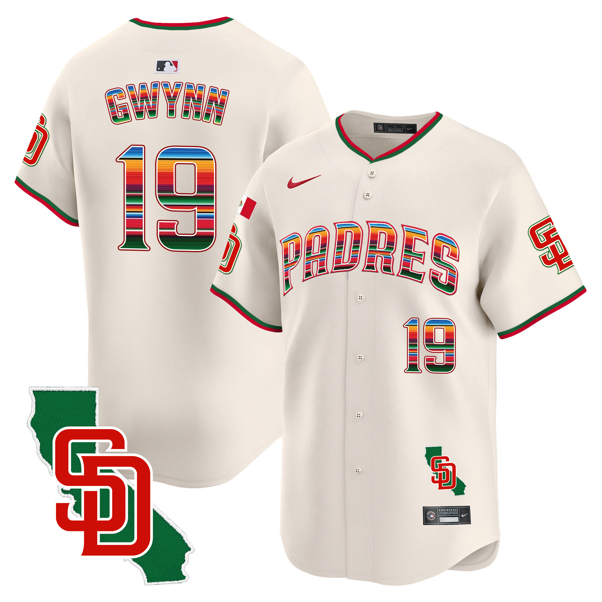 Tony Gwynn Men's San Diego Padres Mexico California Patch Vapor Premier Limited V3 Cream Jersey