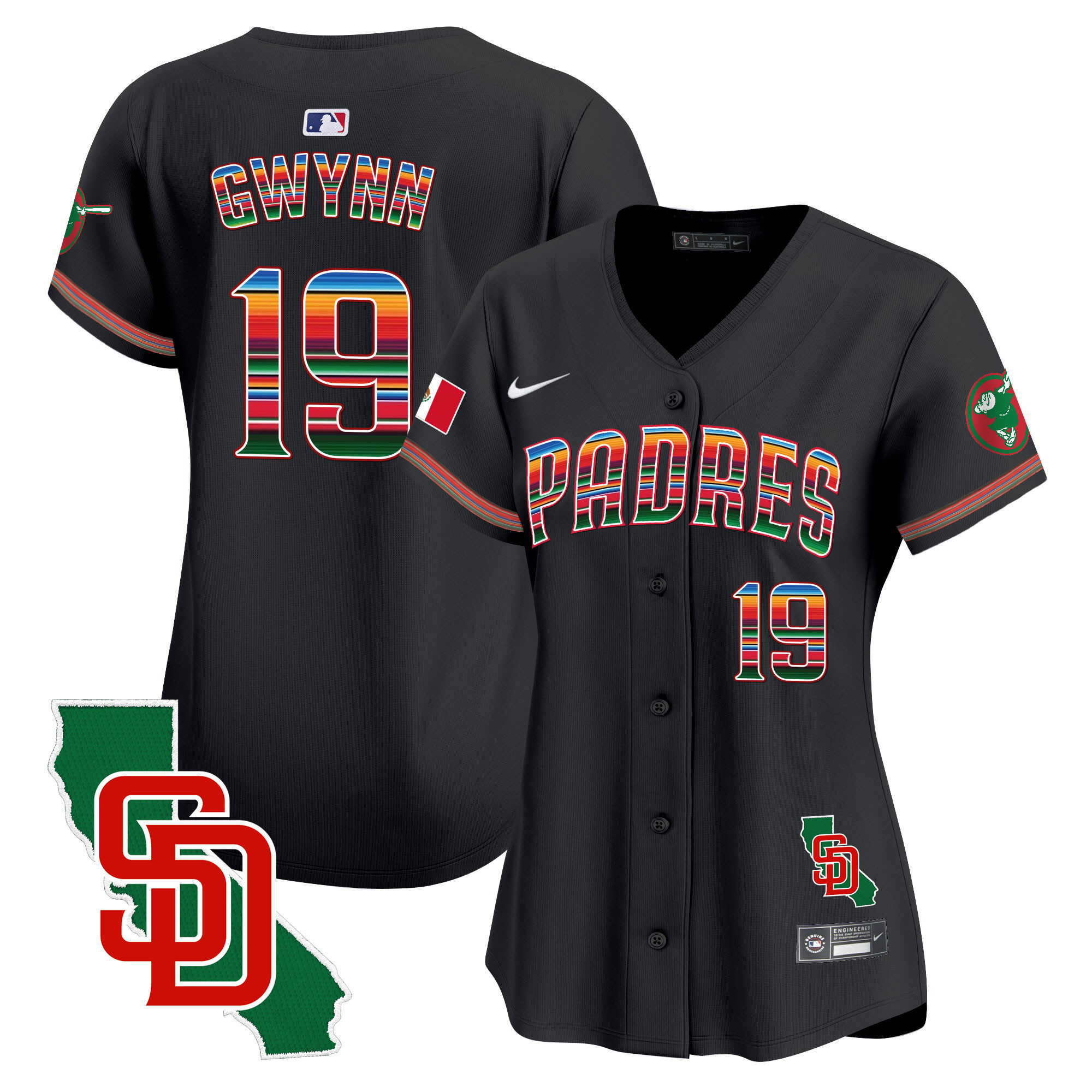 Tony Gwynn Women's San Diego Padres Mexico California Patch Vapor Premier Limited Black Jersey