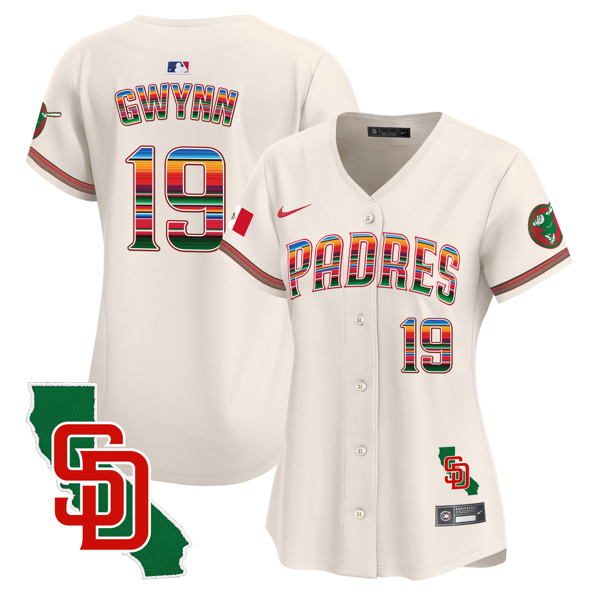Tony Gwynn Women's San Diego Padres Mexico California Patch Vapor Premier Limited Cream Jersey