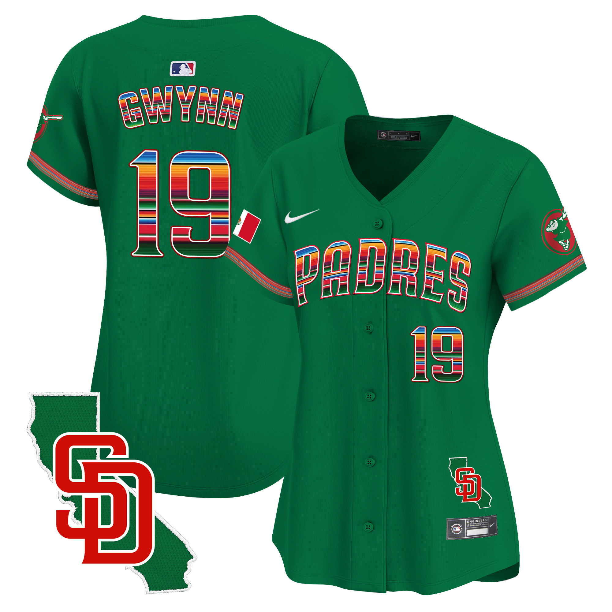 Tony Gwynn Women's San Diego Padres Mexico California Patch Vapor Premier Limited Green Jersey