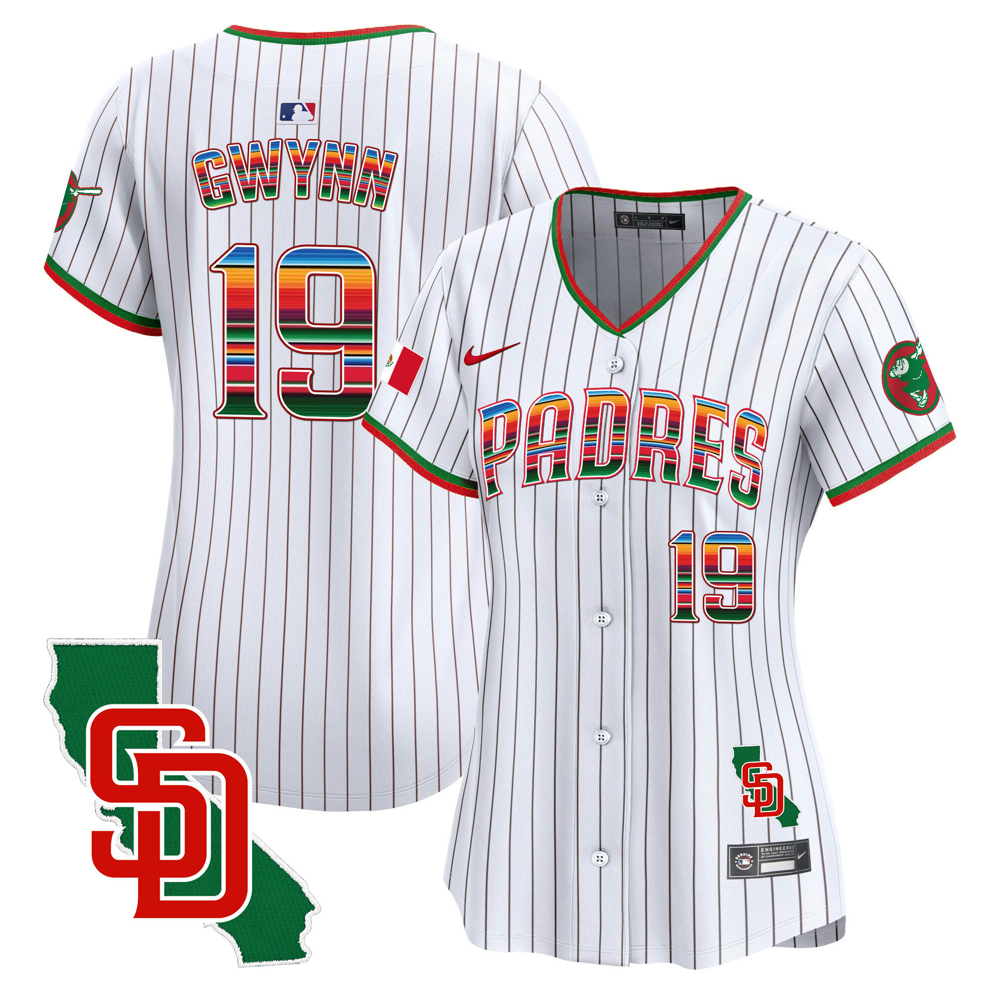 Tony Gwynn Women's San Diego Padres Mexico California Patch Vapor Premier Limited Pinstripe Jersey