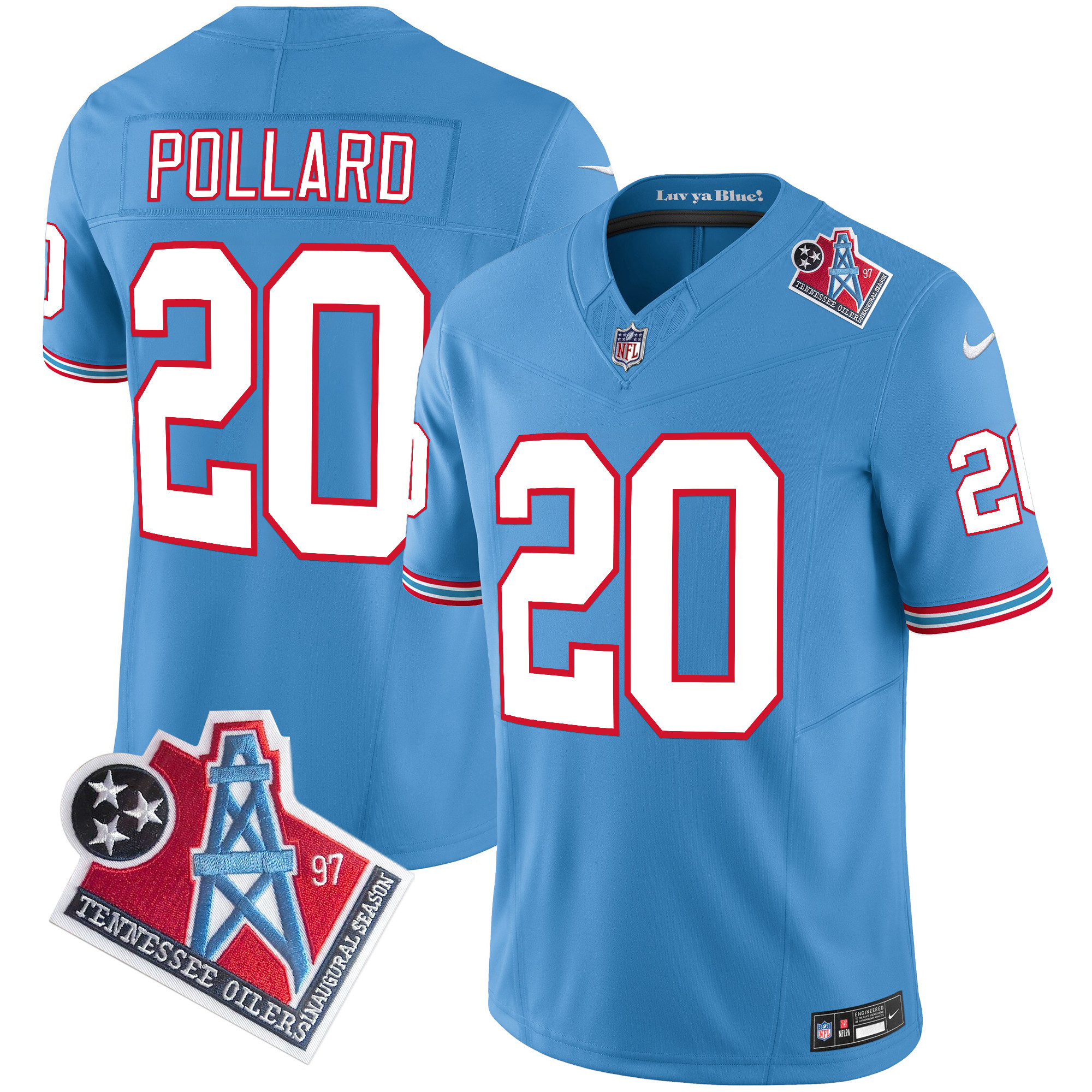 Tony Pollard Men's Tennessee Titans 1997 Throwback Limited Vapor Light Blue Jersey