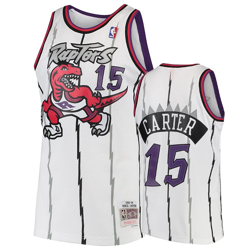 Toronto Raptors #15 Vince Carter Men's Hardwood Classics White Jersey