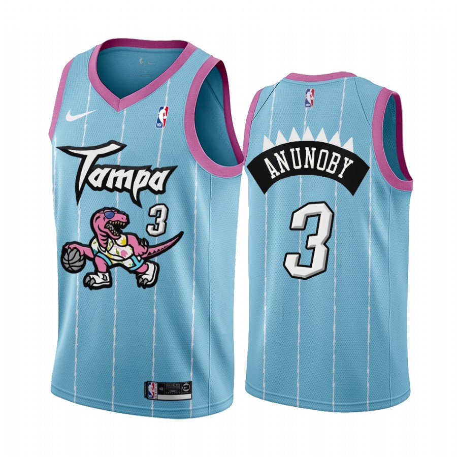 Toronto Raptors OG Anunoby #3 Pink Blue  Tampa City Jersey