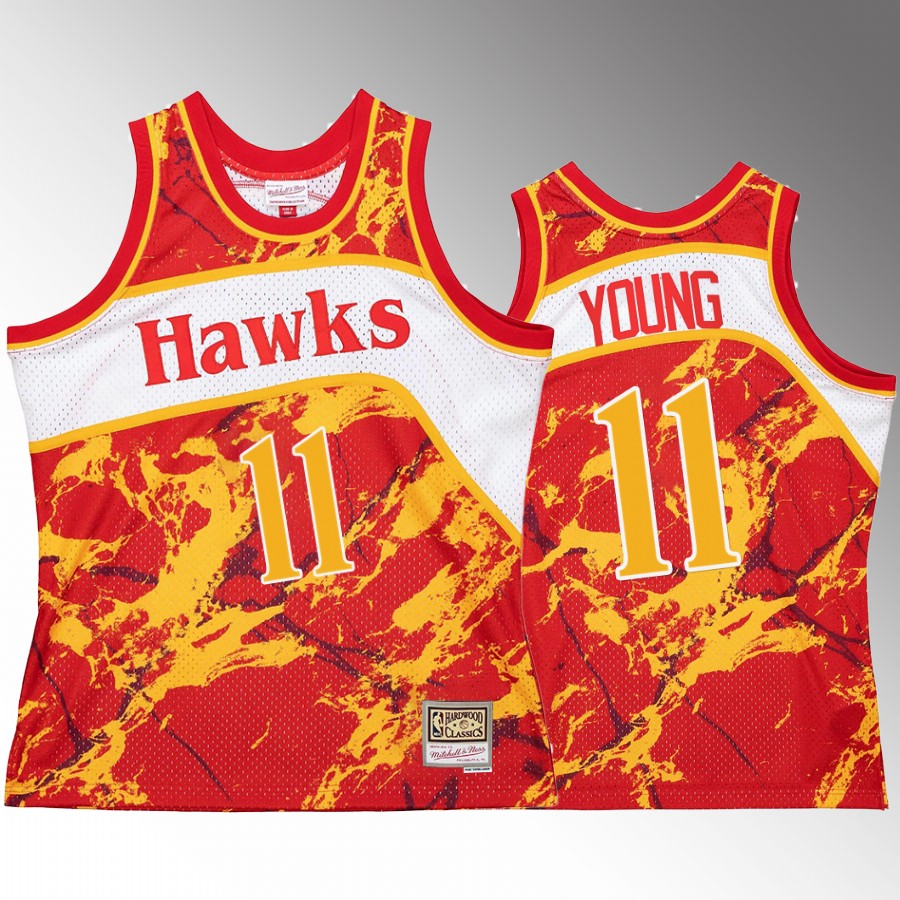 Trae Young #11 Atlanta Hawks Marble Swingman Red Hardwood Classics Jersey