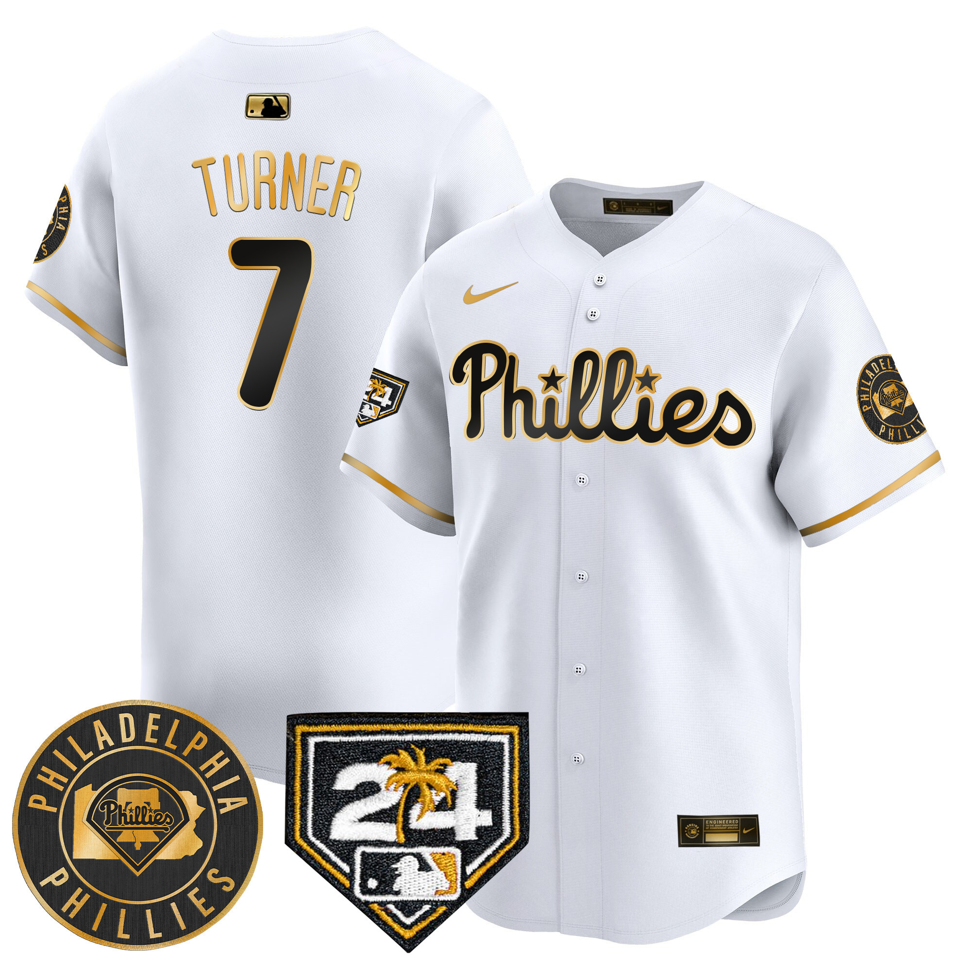 Trea Turner Men's Philadelphia Phillies Spring Training Patch Vapor Premier Limited V2 White Gold Jersey