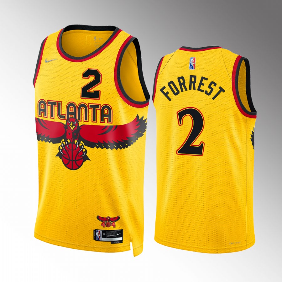 Trent Forrest Icon Edition Atlanta Hawks #2 Yellow Jersey 75th Diamond Badge