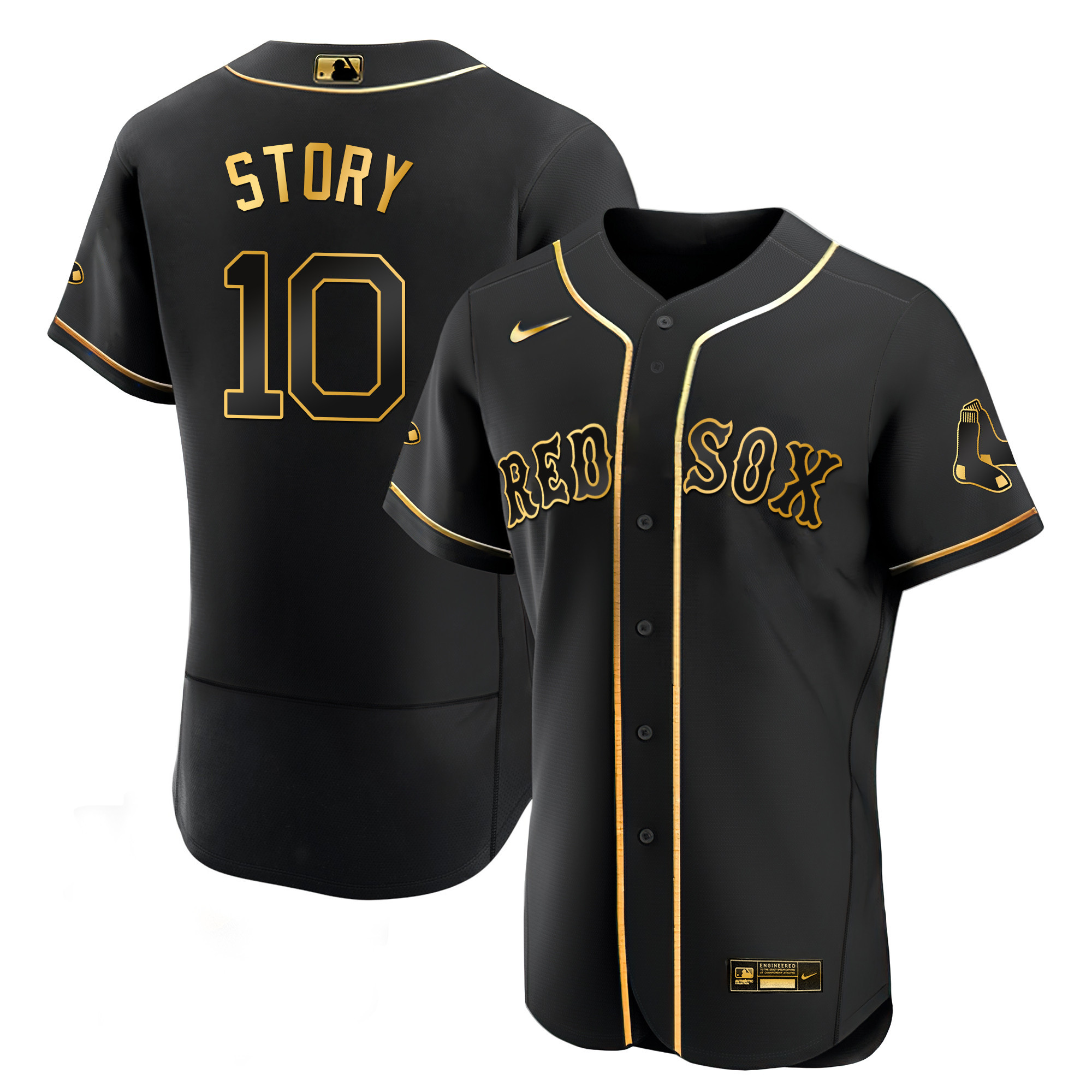 Trevor Story Men's Boston Red Sox Black Limited & Gold Flex Black Gold Jersey - All Stitched