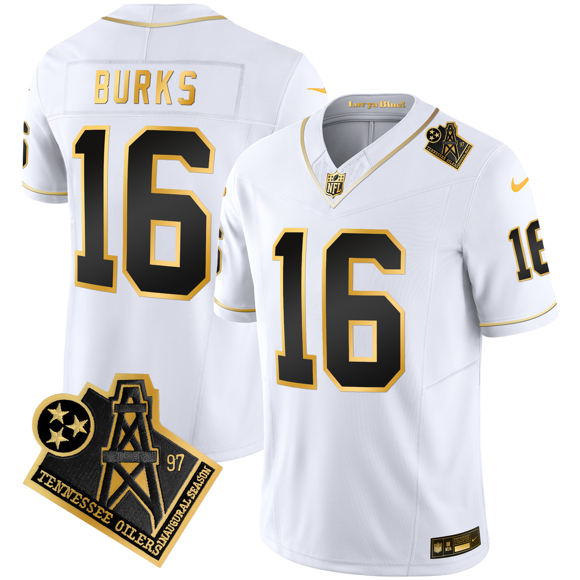 Treylon Burks Men's Tennessee Titans 1997 Throwback Gold Vapor White Gold Jersey