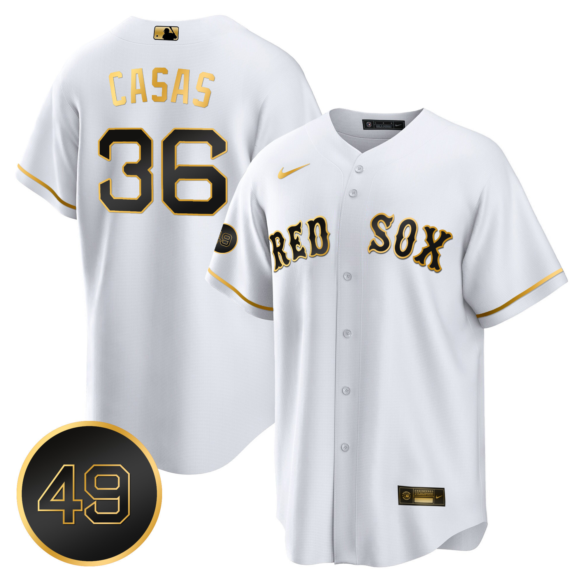 Triston Casas Men's Boston Red Sox #49 Tim Wakefield Patch Cool Base White Gold Jersey - All Stitched
