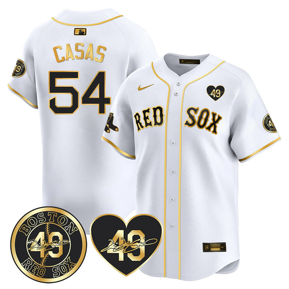 Triston Casas Men's Boston Red Sox Tim Wakefield Memorial Patch Vaper Premier Limited White Gold Jersey - All Stitched