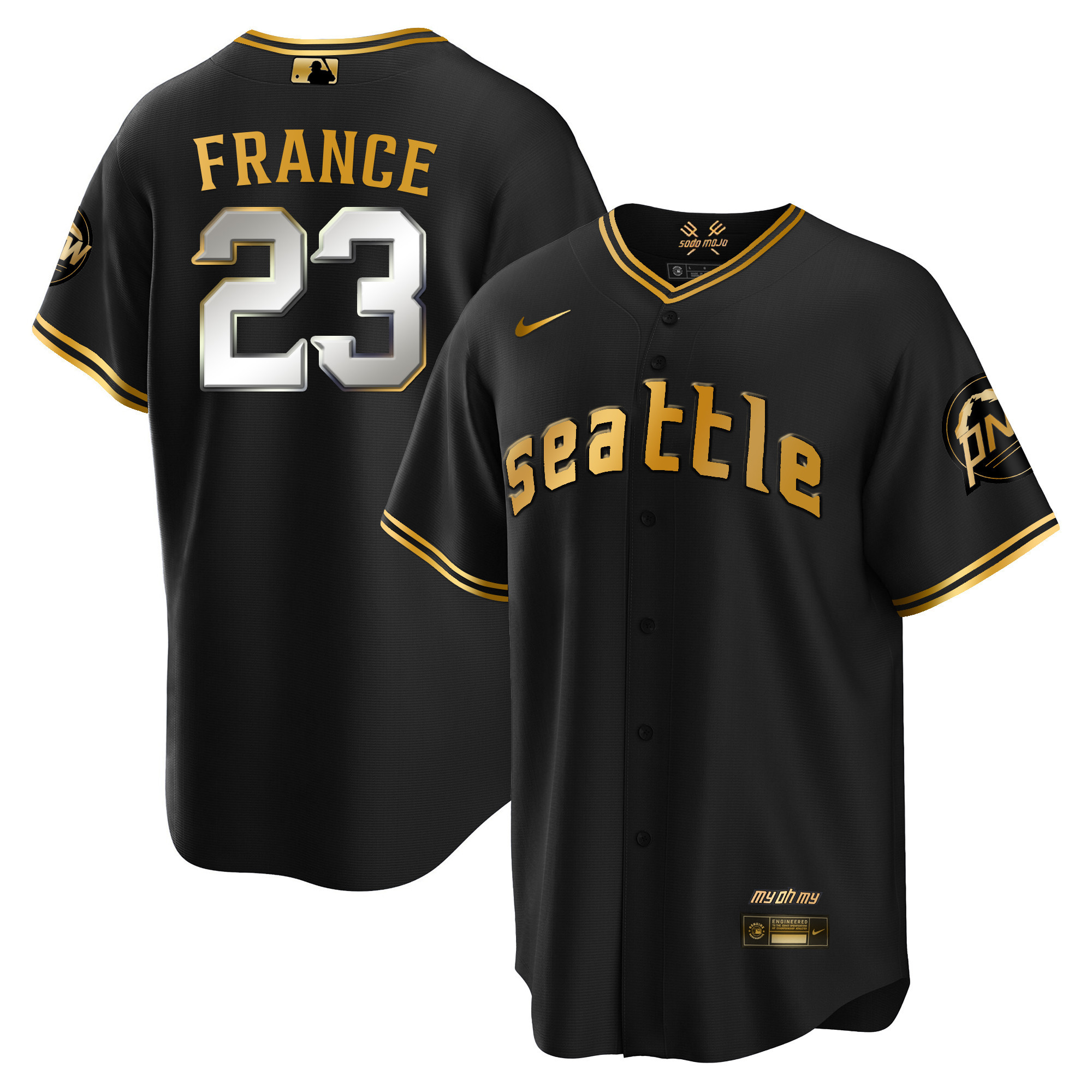 Ty France Men's Seattle Mariners City Connect Cool Base Black Gold Jersey