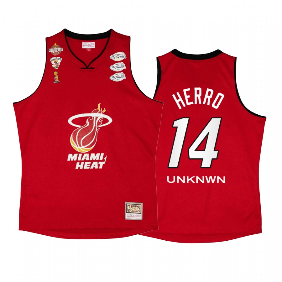 Tyler Herro #14 Miami Heat My Towns Unknwu Red Finals Champs Jersey