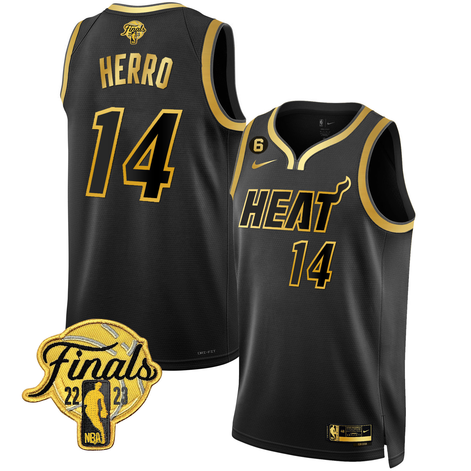 Tyler Herro Men's Miami Heat Finals Patch Collection Black Gold Jersey - All Stitched