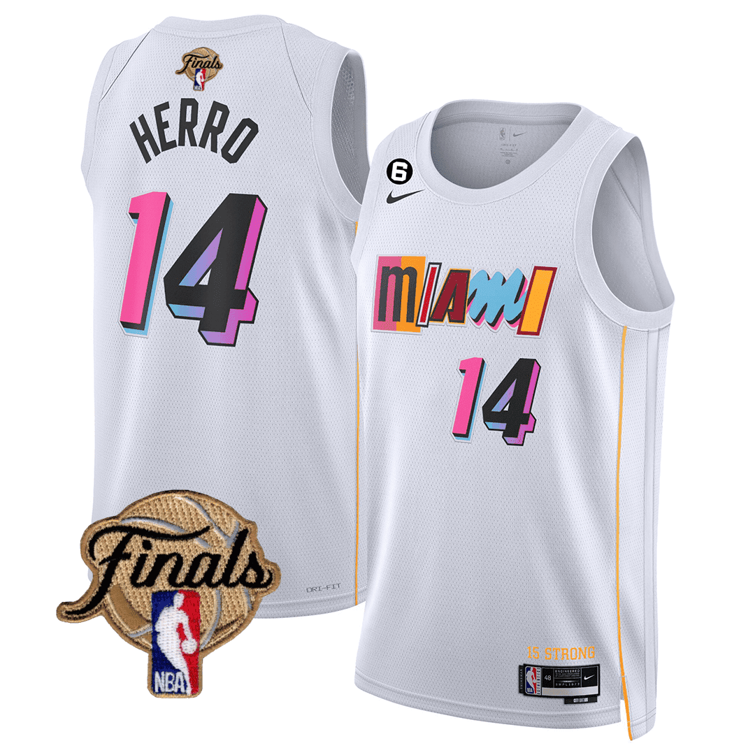 Tyler Herro Men's Miami Heat Finals Patch Collection V3 City White Jersey - All Stitched