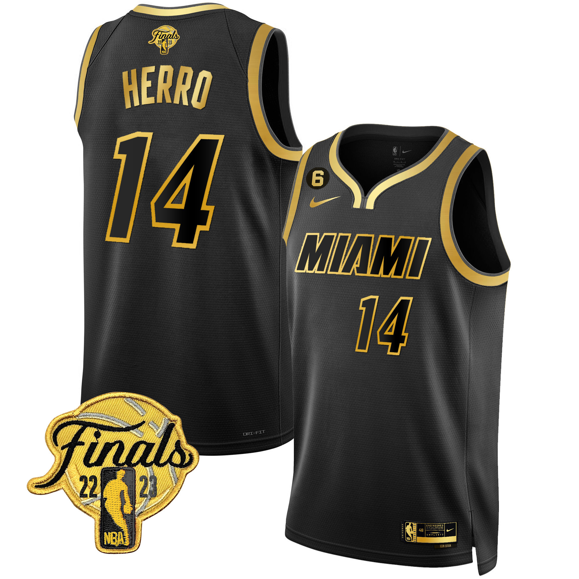 Tyler Herro Men's Miami Heat Finals Patch Collection V4 Black Gold Jersey - All Stitched