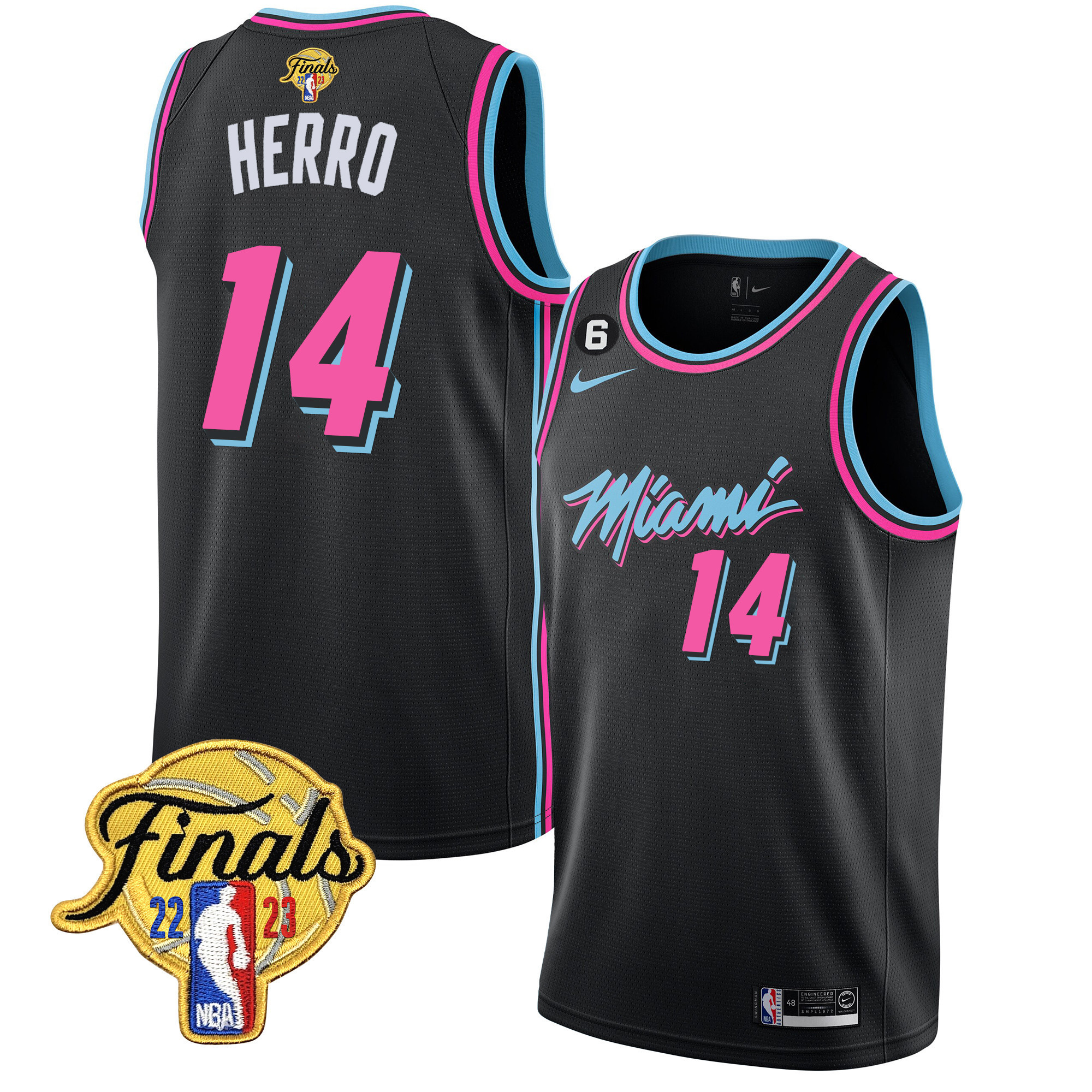 Tyler Herro Men's Miami Heat Finals Patch Collection V4 Vice Black Jersey - All Stitched